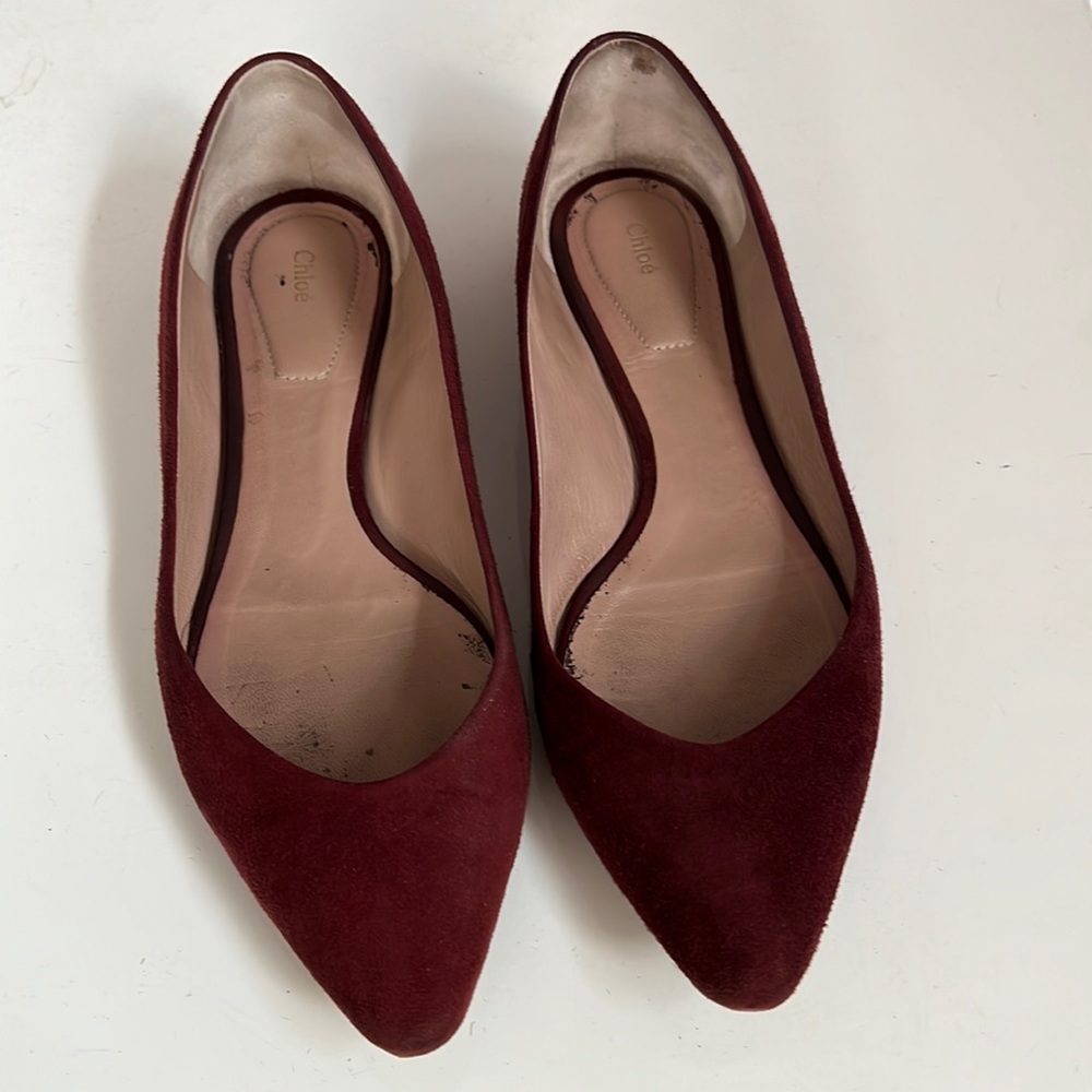 Chloe flats maroon velvet shoes size 39